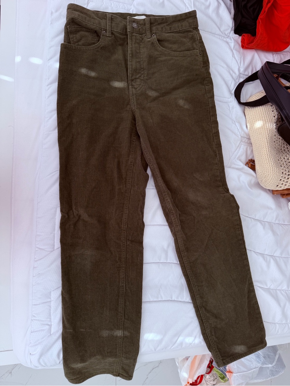H&M Olive Corduroy Pants - Straight Fit